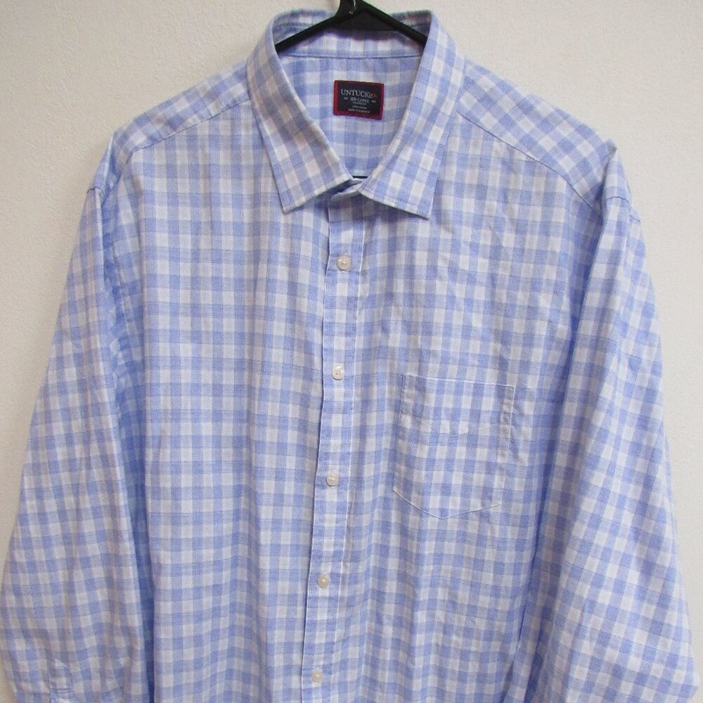 Untuckit Relaxed Fit Blue Plaid Long Sleeve Button-Up Cotton Shirt 2XL